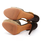 Taupe Suede Leather Slingback Platform Sandal Heels