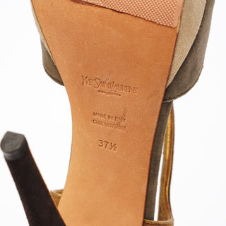 Taupe Suede Leather Slingback Platform Sandal Heels
