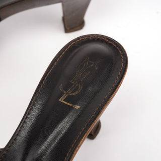 Brown Leather Muse Wooden Heel Mules EU 38