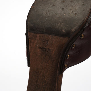 Brown Leather Muse Wooden Heel Mules EU 38