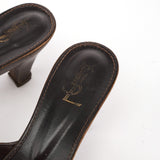 Muse Mules aus braunem Leder mit Holzabsatz, EU 38