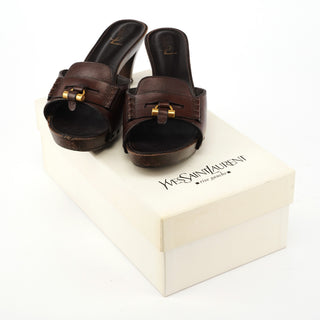 Brown Leather Muse Wooden Heel Mules EU 38