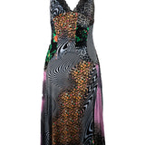 Cavalli Class 2000's Multicolor Animal Floral Print Mesh Dress