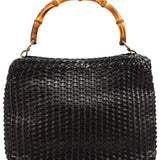 1996 Dark Brown Woven Leather Bamboo Shoulder Bag