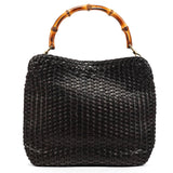 1996 Dark Brown Woven Leather Bamboo Shoulder Bag