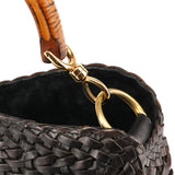 1996 Dark Brown Woven Leather Bamboo Shoulder Bag