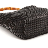 1996 Dark Brown Woven Leather Bamboo Shoulder Bag