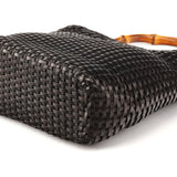 1996 Dark Brown Woven Leather Bamboo Shoulder Bag