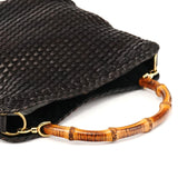 1996 Dark Brown Woven Leather Bamboo Shoulder Bag