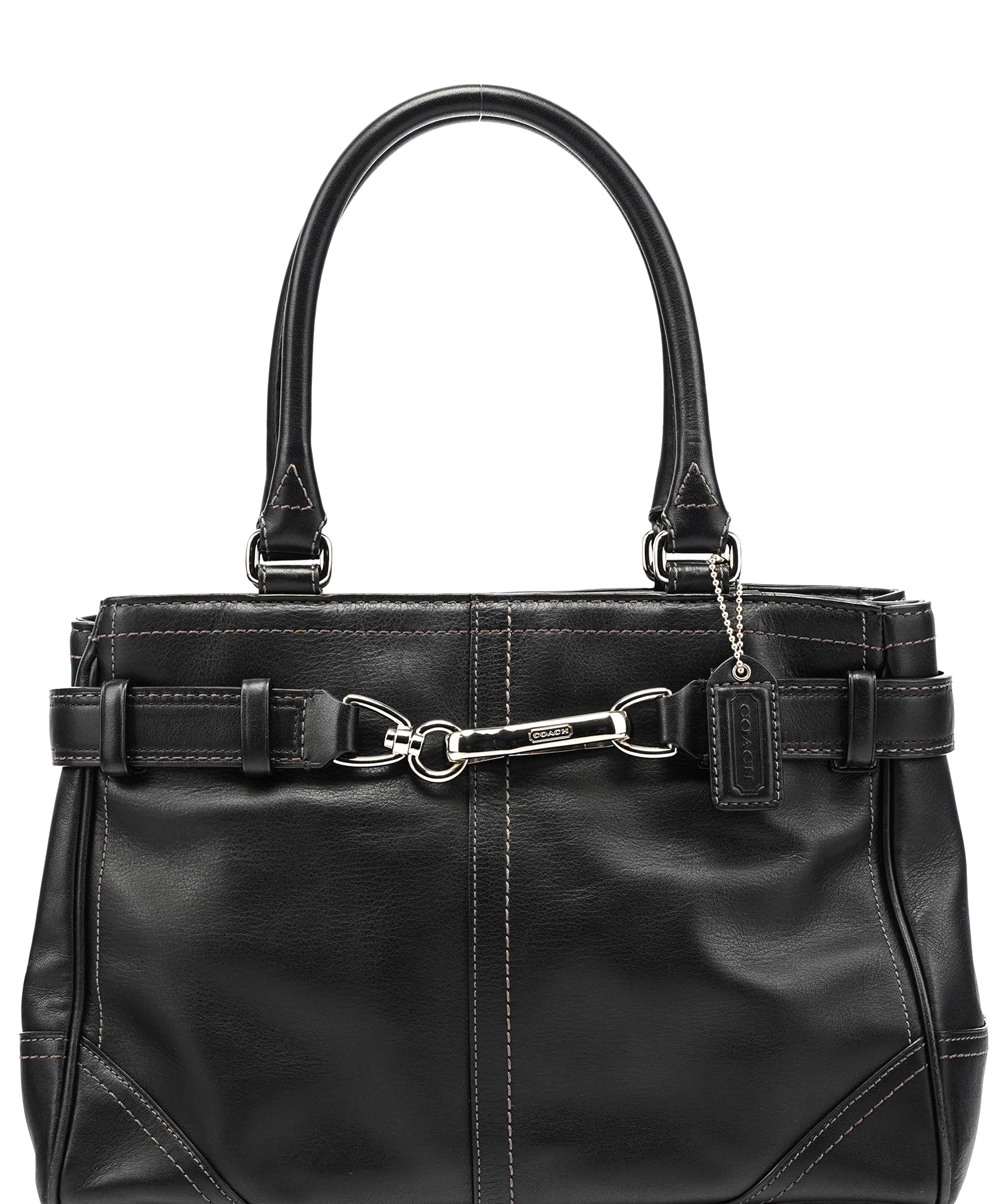 F11199 Smooth Black Leather Hamptons Tote Bag