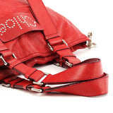 Bolso tote Patsy de piel roja con logo de tachuelas