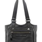 Tote Bag mit Fronttasche aus schwarzem Leder