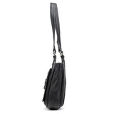 Tote Bag mit Fronttasche aus schwarzem Leder