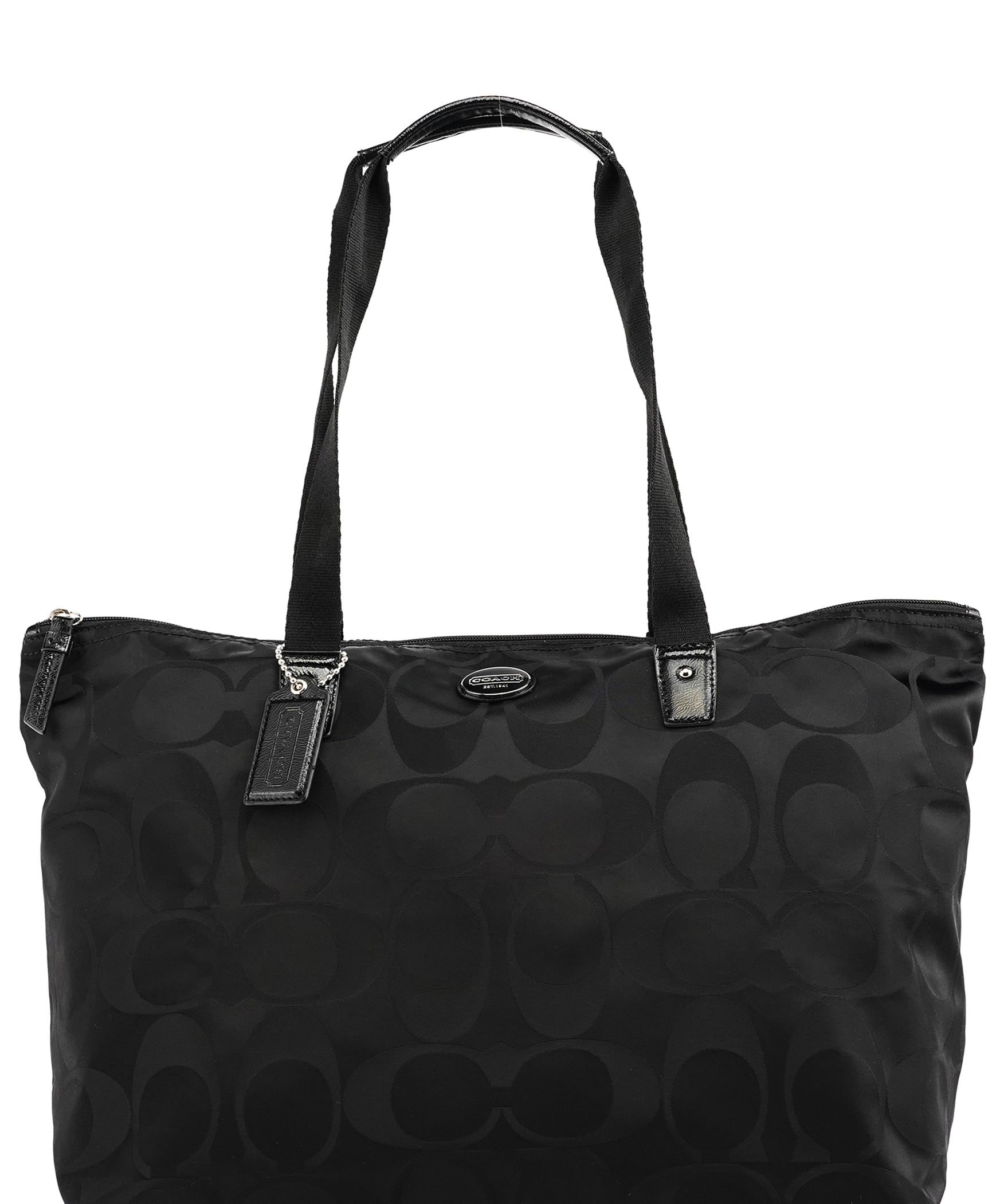 Foldable Black Signature Canvas Shopper Tote Bag