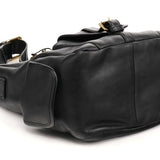 03156-12 Borsa hobo con tasca in pelle nera