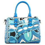 Borsa Mini Boston in pelle con stampa astratta blu