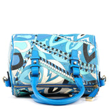 Borsa Mini Boston in pelle con stampa astratta blu