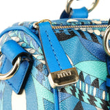 Borsa Mini Boston in pelle con stampa astratta blu