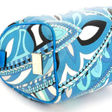 Borsa Mini Boston in pelle con stampa astratta blu