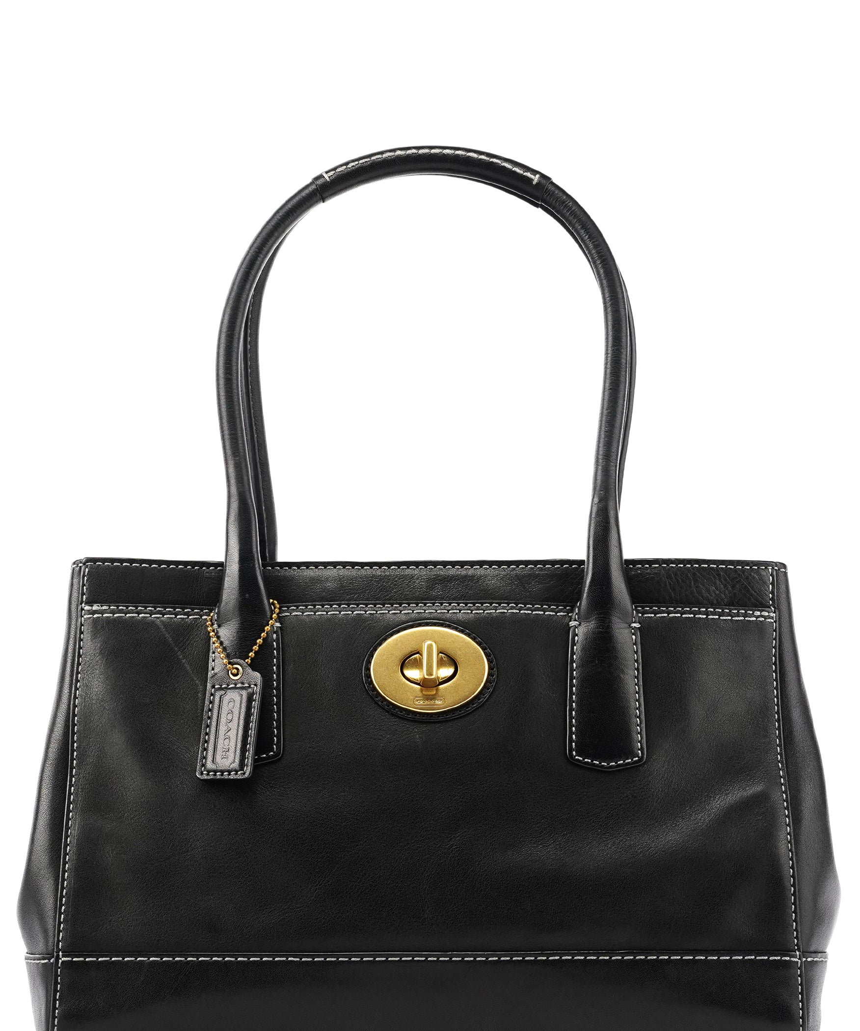 12482 Black Leather Madeline Turnlock Tote Bag