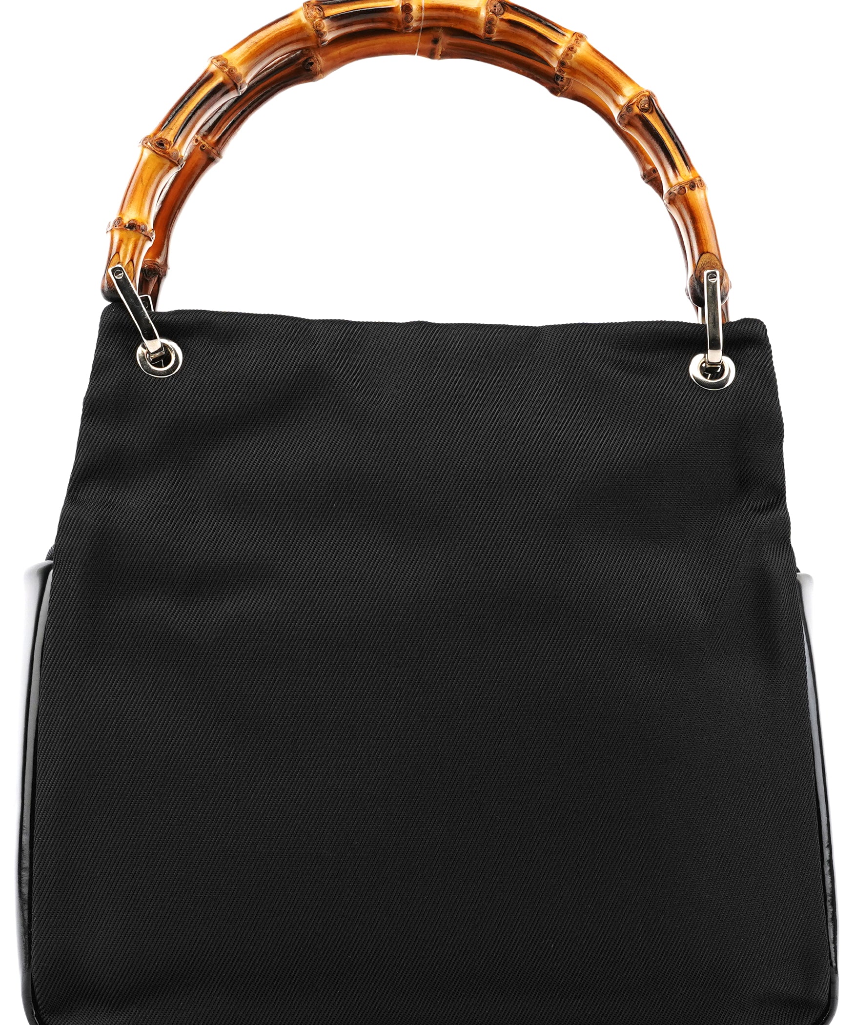 000 0166 Black Nylon Bamboo Top Handle Bag
