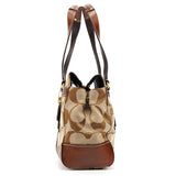 F11637 Beige Brown Signature Turnlock Tote Bag
