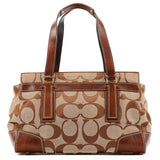 F11637 Beige Brown Signature Turnlock Tote Bag
