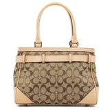 8K06 Hamptons tote i beige Signature canvas og cognacfarvet læder