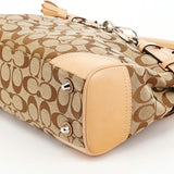 8K06 Hamptons tote i beige Signature canvas og cognacfarvet læder