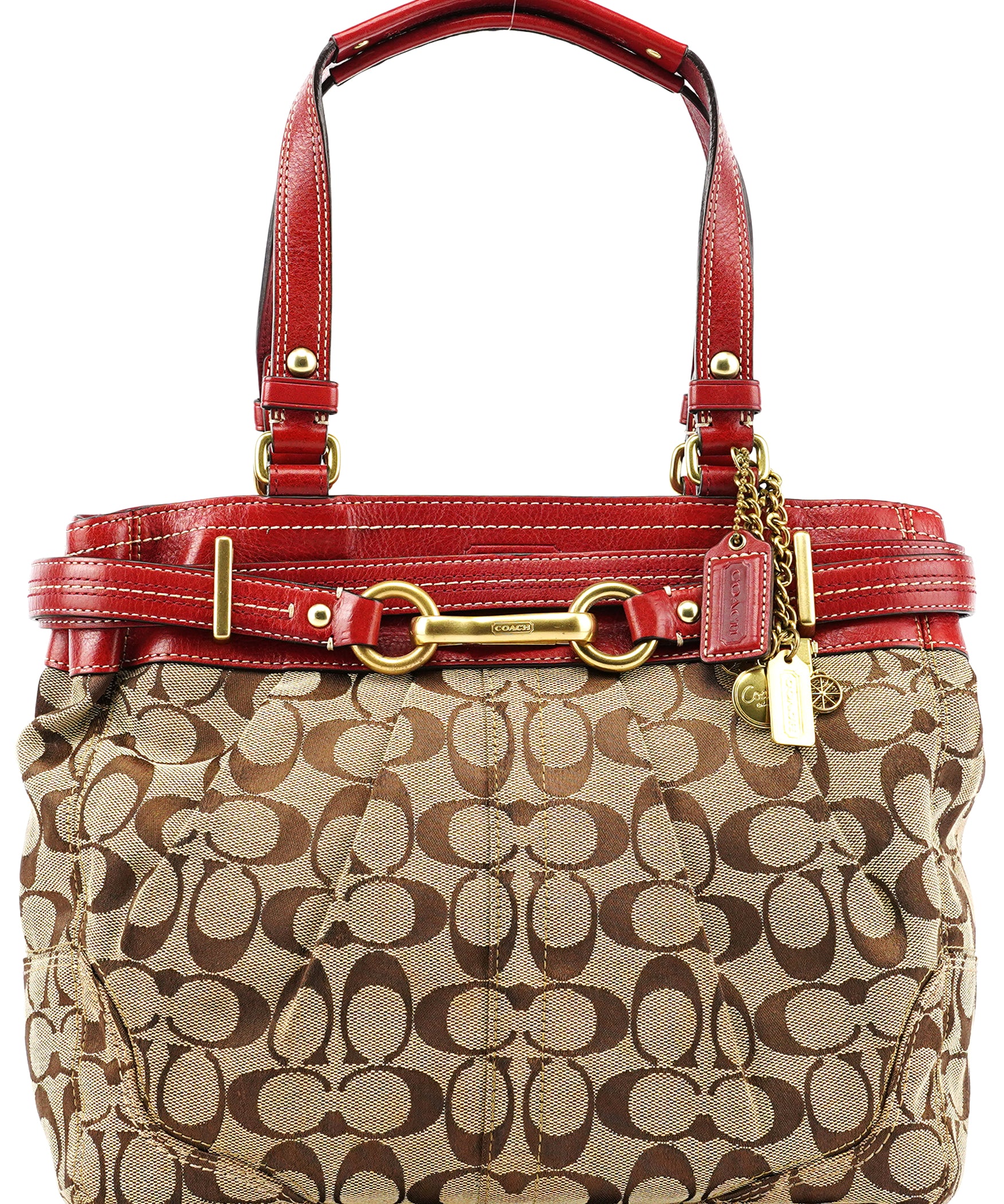 12467 Beige Red Signature Hamptons Tote Bag