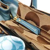 11557 Beige Light Blue Signature Madeline Turnlock Tote Bag