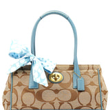 11557 Beige Light Blue Signature Madeline Turnlock Tote Bag