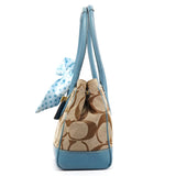 11557 Beige Light Blue Signature Madeline Turnlock Tote Bag