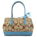 11557 Beige Light Blue Signature Madeline Turnlock Tote Bag