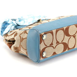11557 Beige Light Blue Signature Madeline Turnlock Tote Bag