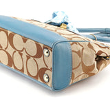 11557 Beige Light Blue Signature Madeline Turnlock Tote Bag