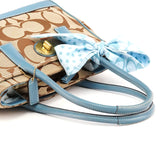 11557 Beige Light Blue Signature Madeline Turnlock Tote Bag