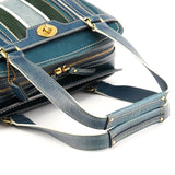 11607 Blue Leather Turnlock Tote Bag