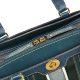 11607 Blue Leather Turnlock Tote Bag