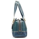 11607 Blue Leather Turnlock Tote Bag