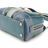11607 Blue Leather Turnlock Tote Bag