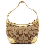 12227 Borsa a spalla Signature Ergo in tela beige e oro