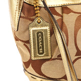 12227 Borsa a spalla Signature Ergo in tela beige e oro