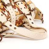 Beige White Woven Leather Patchwork Roxanne Bag