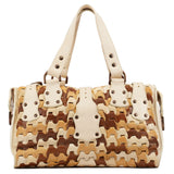 Beige White Woven Leather Patchwork Roxanne Bag