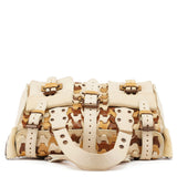 Beige White Woven Leather Patchwork Roxanne Bag