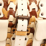 Beige White Woven Leather Patchwork Roxanne Bag