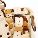 Beige White Woven Leather Patchwork Roxanne Bag