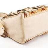 Beige White Woven Leather Patchwork Roxanne Bag