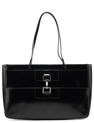 002 1133 Black Patent Leather Jackie Tote Bag